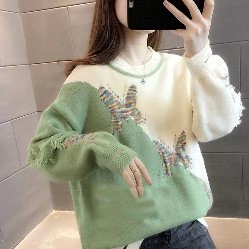 Pullover Women's Sweater Fashion Knitted Embroidered Sweater Autumn Winter Oversized Woman Sweaters