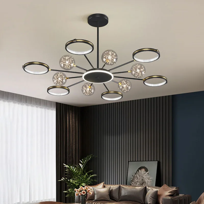 

Nordic стеклянный пузырчатый канделябр черный золото led люстра круг для Спальня Гостиная декоративное освещение для домашнего интерьера