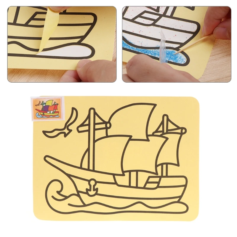 Раскраска на основе песчаной живописи креативное искусство мультфильм бумажные инструменты для рисования ремесло Детские игрушки