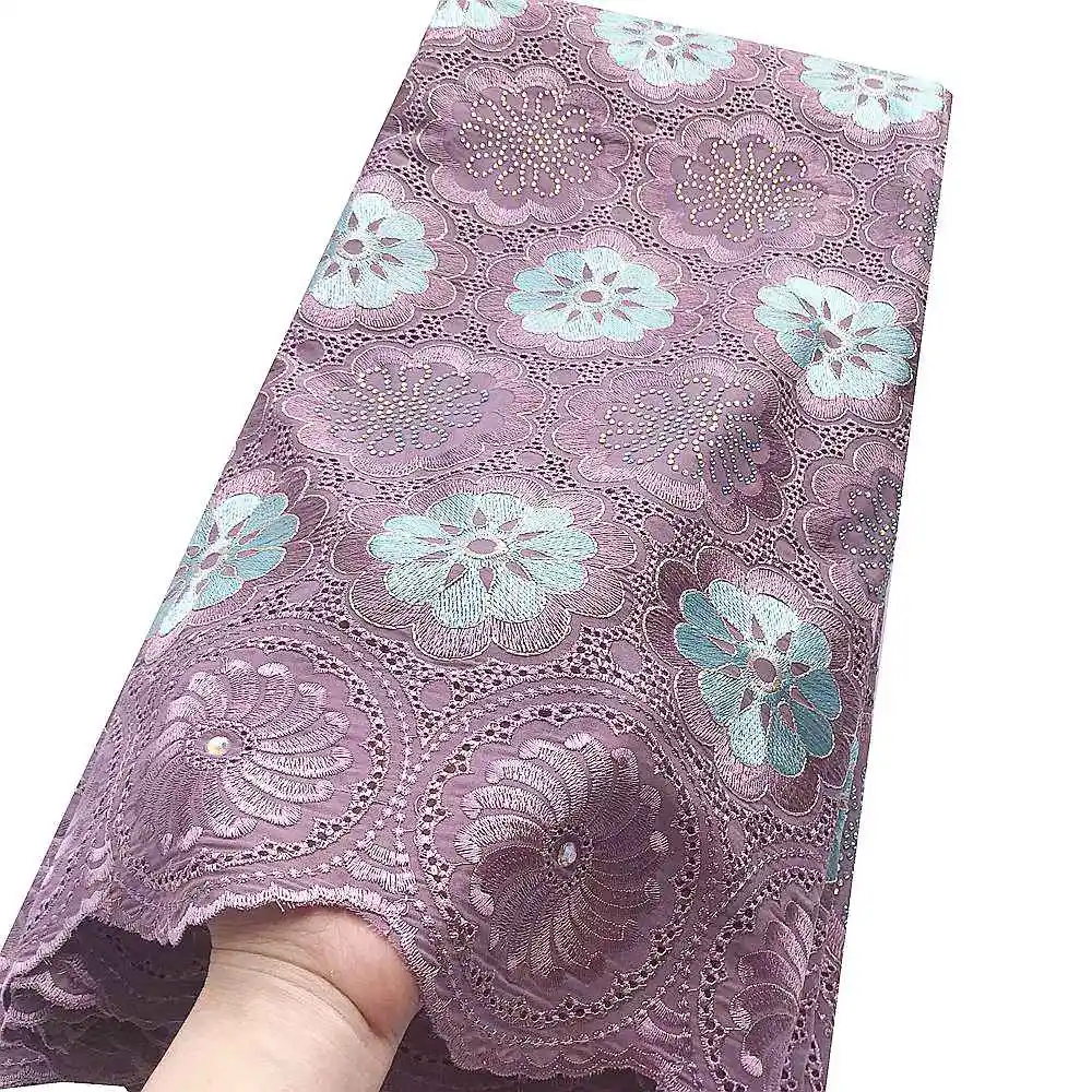 Lilac Последние вуаль нигерийские кружевные ткани Вышивка Королевский синий Золотая кружевная ткань Дубай, Африканский стиль хлопок кружевная ткань для платья - Цвет: Lilac