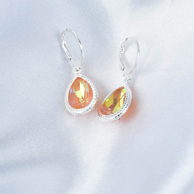 Geometric Crystal Water Drop Earrings For Women Silver Color Red Blue Jewelry Bridal Gift Boucle D'Oreille Femme