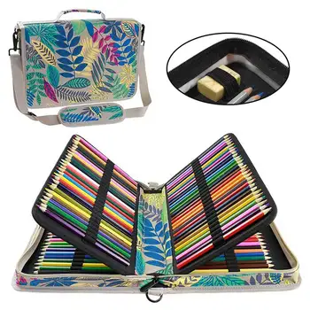 

160 Elastic Slots School Stationary Artist Supplies Flowers Pattern Pencil Case Organizer