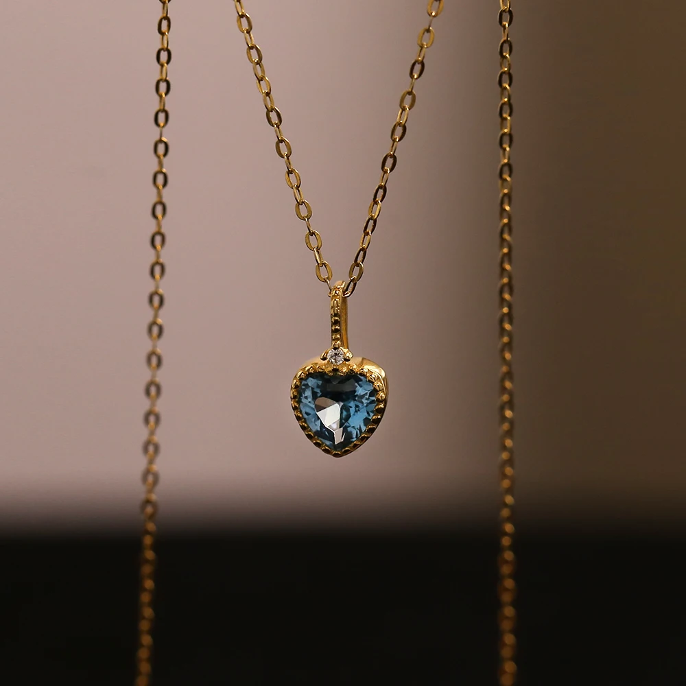 925 Sterling Silver European Blue Crystal Ocean Star Pendant Clavicle Chain Necklace Women Classic Fashion Wedding Jewelry