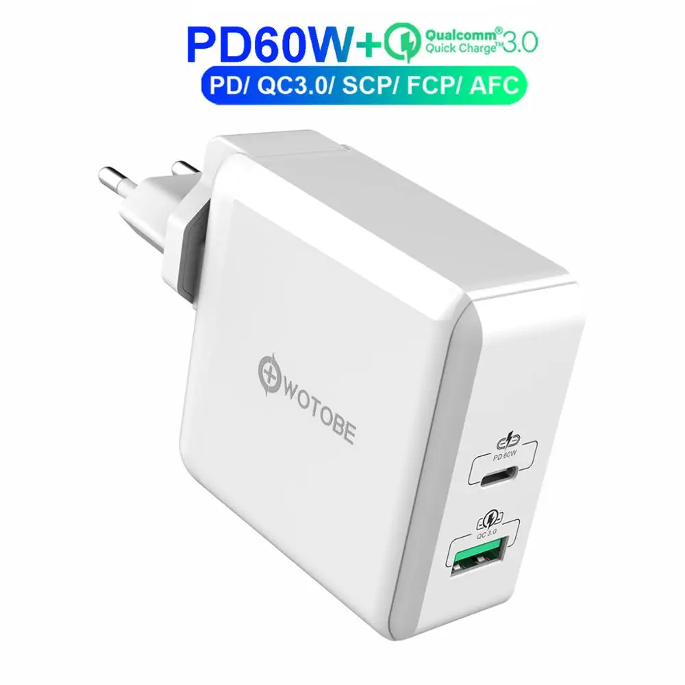 2 порта 78 Вт USB-C адаптер питания, 1 порт PD60W и 1 порт QC3.0/SCP/AFC 22,5 W зарядное устройство для huawei p20/30 MacBook iPad Pro iPhone 11 s10 - Тип штекера: EU