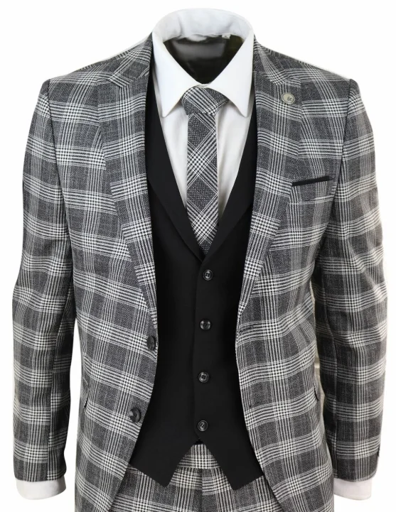 Серые черные мужские костюмы 3 шт костюм Homme Check 1920s Гэтсби твид Винтаж уголь классический свадебный или Выпускной костюм - Цвет: picture color