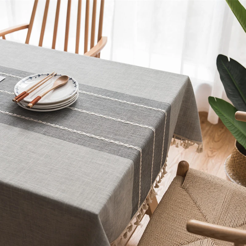 

Modern Wedding Table Cloth Cotton Striped Tassels Tablecloth Rectangular Party Dining Table Cover Tafelkleed Mantel Mesa Nappe