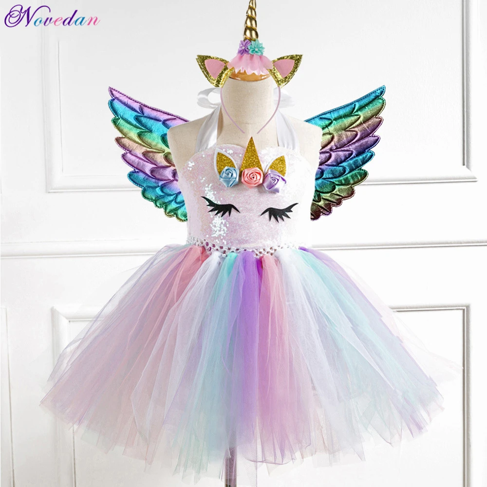 Disfraz de unicornio para niñas pequeñas, vestido de fiesta con tutú,  arcoíris, Princesa, Cosplay, con diadema, alas, Halloween|Disfraces para  niñas| - AliExpress