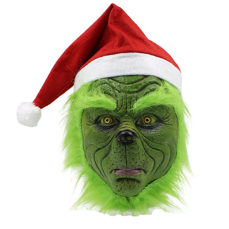 Рождественский костюм Grinch для костюмированной вечеринки; мужской костюм Санта-Клауса для взрослых; топ+ брюки+ шапка+ перчатки+ обувь; вечерние костюмы для маскарада - Цвет: one mask