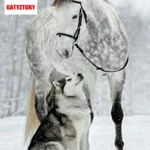 GATYZTORY 5D алмазная живопись Полная площадь DIY домашний декор мозаичные Стразы Картина на холсте с логотипом на заказ Настенная картина лошадь с собакой