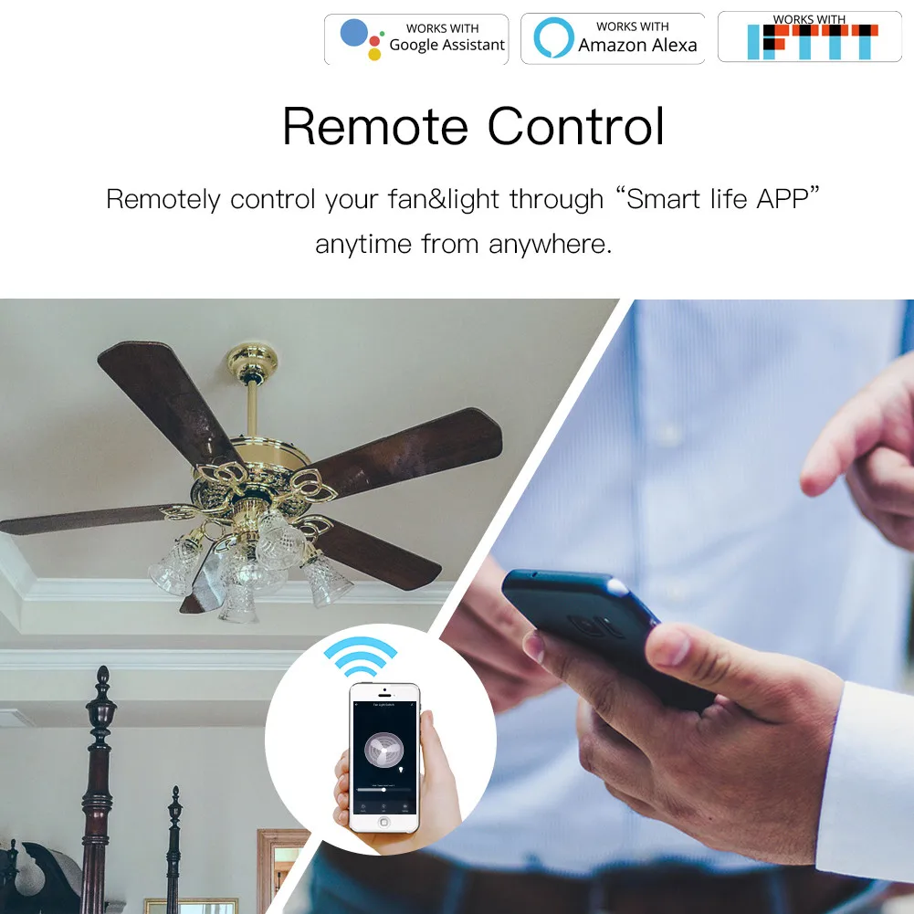 Wi Fi умный потолочный вентилятор настенный выключатель света приложение Smart Life/Tuya