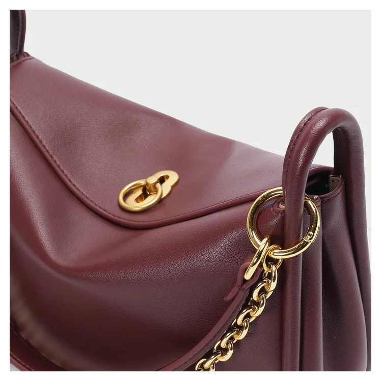 Women shoulder bag genuine cowskin leather basket saddle hobo bag wine red black camel color winter new chains totes handbag