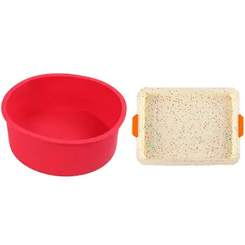 

6 Inch Cake Mold Silicone Round Mousse Bread Muffin Pan Red & Square Silicone Baking Tray Mold Pan Cake Mold