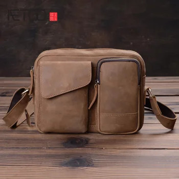 

AETOO Vintage Mad Horse Leather Men's Bag, Men's One-Shoulder Slant Bag, Vintage Leather Bag, Handmade Leather PostBag