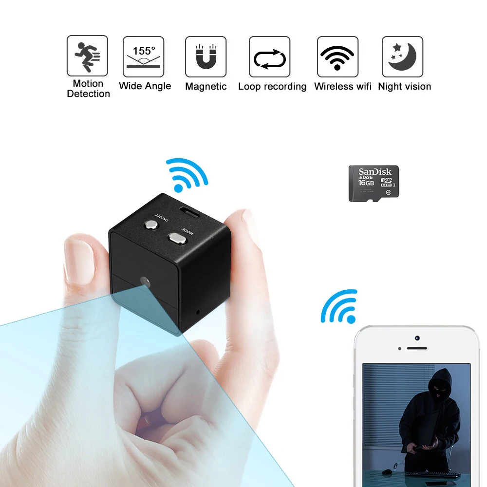 camera add 16G WiFi мини-камера 1080P камера безопасности внутренняя маленькая камера Встроенная батарея заряжаемая ночного видения для iPhone Android ПК iPad - Цвет: camera add 16G
