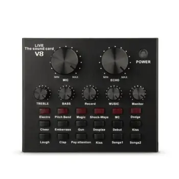 

Black V8 Live Sound Card Voice Changer Multiple Funny Sound Effects for Phone Computer Voice Chatting