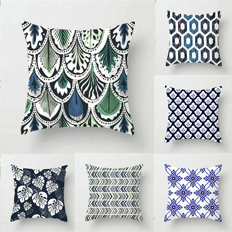 

Vintage Blue and White Porcelain Pattern Cushion Cover Decor Square 45*45 cm Sofa Throw Pillow Case
