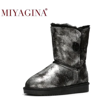 

MIYAGINA Wholesale/retail ! Classic waterproof genuine cowhide leather snow boots warm wool shoes for women Free shipping
