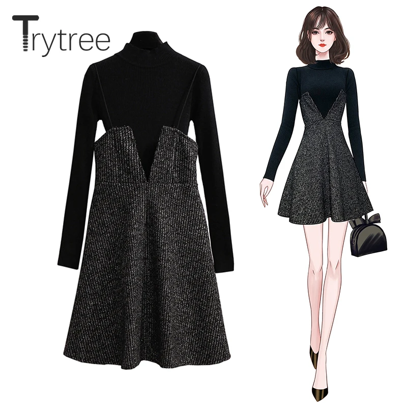 Комплект из двух предметов Trytree повседневный Трикотажный свитер с высоким