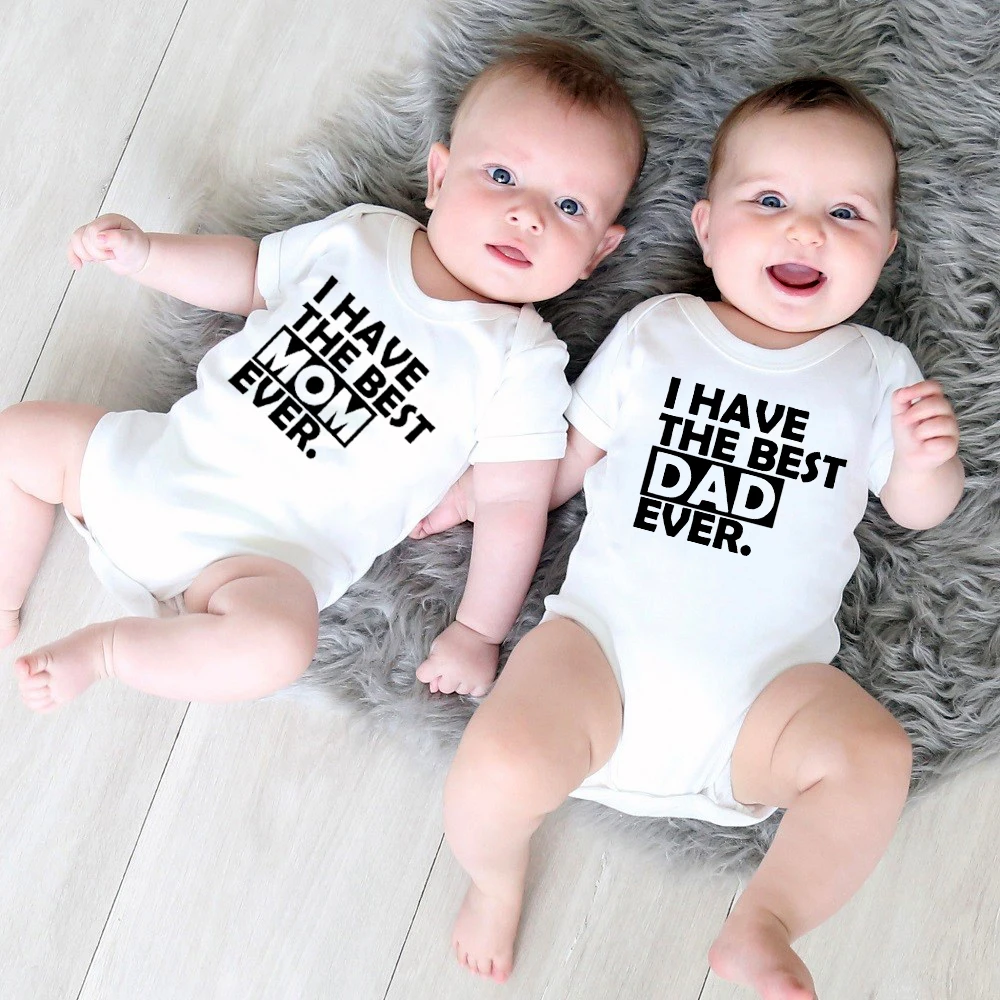 Twins Cotton Romper I Have The Best Dad and Mom Ever Print Funny Newborn Baby Boys Girls Siblings Matching Jumpsuit Outfit