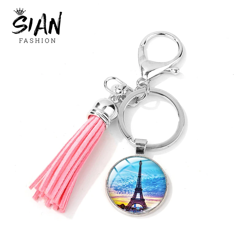 Азиатских последняя Франция Париж Брелок Эйфелева башня Стекло картина розовый