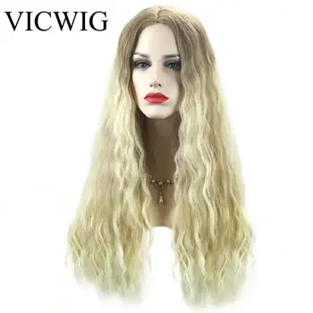 

26inch Long Wavy Wigs Cosplay Natural Synthetic Women' s Light Brown Gradient Golden Yellow Wig Heat Resistant Hair