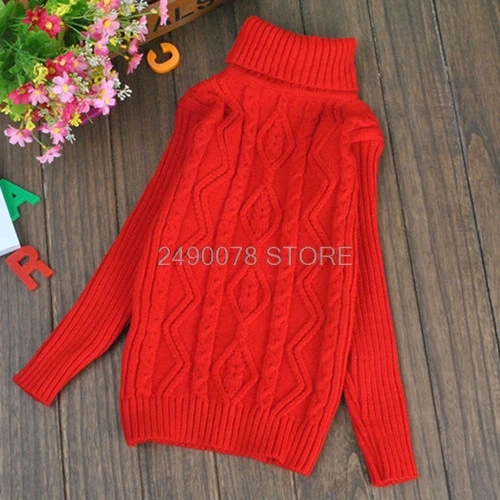 Winter Turtleneck Sweater For Boys Girls School Kids Christmas Sweaters Children Knitted Pullover Outerwear Cardigan Sweater - Цвет: red