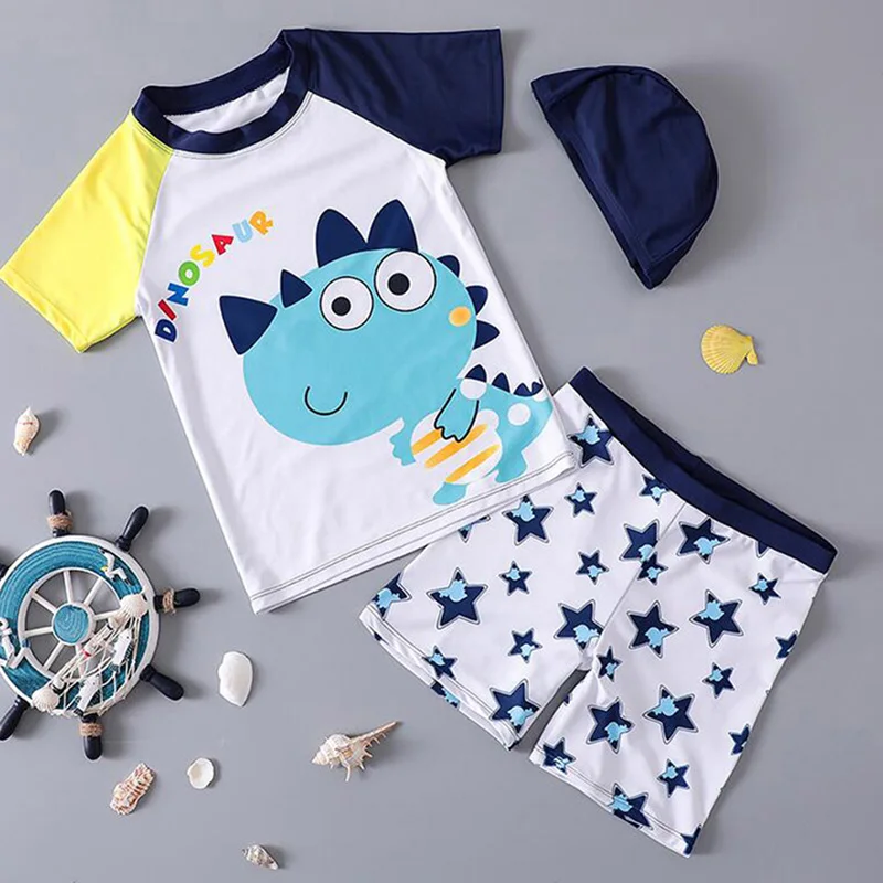 Купальник для мальчиков 3 шт. Детский костюм динозавра купальник серфинг защита