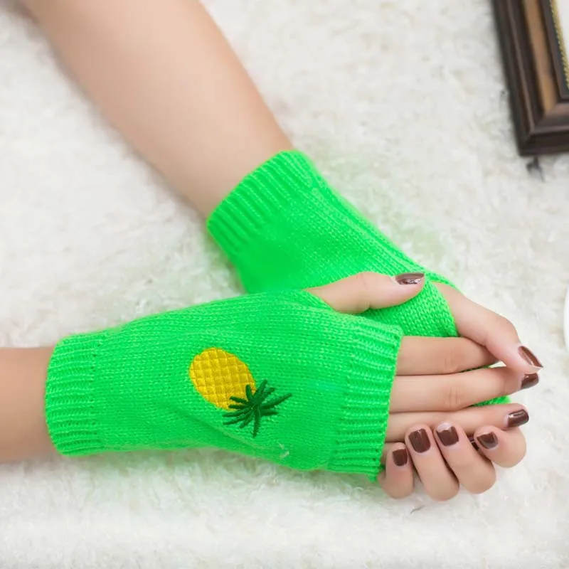 AliExpress Embroidered Pineapple Gloves Cool New Style Knitted Gloves Half-finger Gloves Embroidered Color Warm Gloves Now