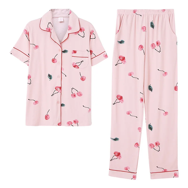 

Srping and Summer Floral Printed Women Pajamas Sets Short Sleeve Clothes with Long Pants Female Pigiami Donna