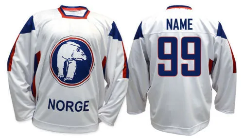 

Team Norway white red mens Retro throwback Hockey Jersey Embroidery Stitched Customize any number and name