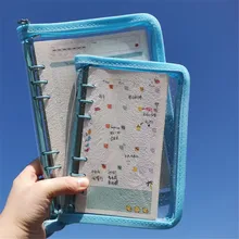 

1 Korean Transparent Macaron Glitter Zipper PVC 6-hole Loose-leaf Notebook Detachable A5 A6 Hand Ledger Office Supplies