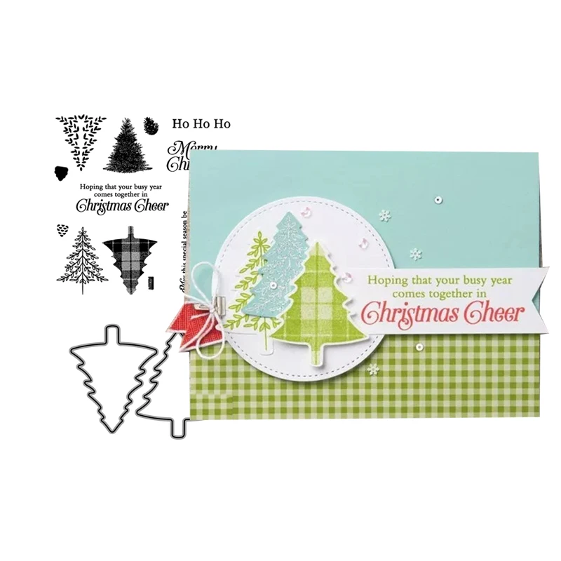 

JCarter Metal Cutting Dies and Rubber Stamps for Scrapbook Christmas Cheer Tree Craft Stencil Card Make Album Sheet Decoration