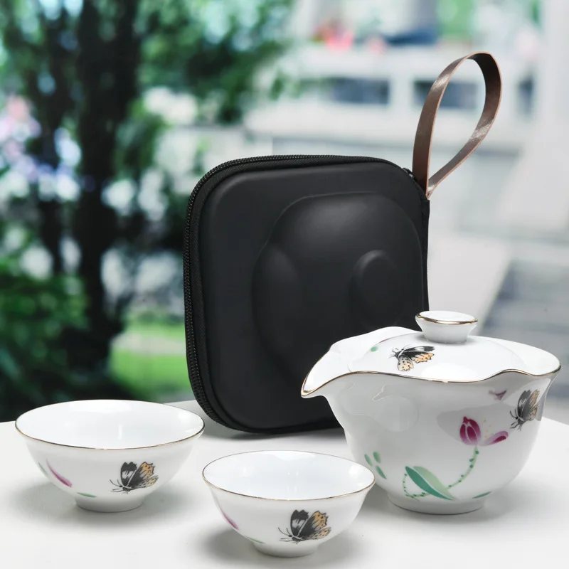 04 Белый gaiwan Чайник чашки дорожная сумка китайский чайный набор кунг-фу ярмарка кружка Чайные Наборы белый керамический подарок пуэр посуда для напитков - Цвет: 04