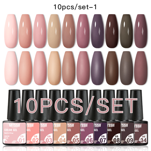 10pcs Gel Nail Polish Set Pure Color UV Gel Nails Long Lasting Gel Soak Off Gel Polish Base Gel No Wipe Top Coat
