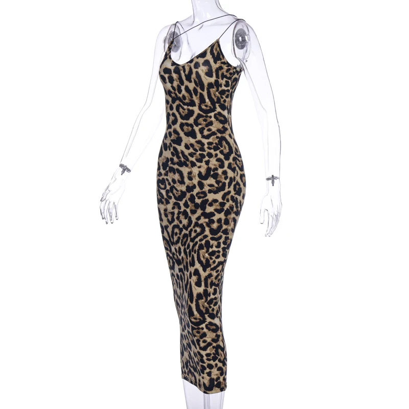 Hugcitar 2020 leopard print sleeveless V-neck sexy midi dress spring women fashion streetwear Christmas party outfits