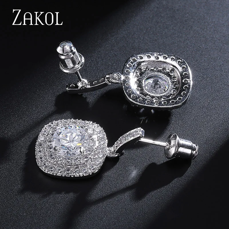 ZAKOL классические квадратные циркониевые хрустальные висячие серьги с крошечным