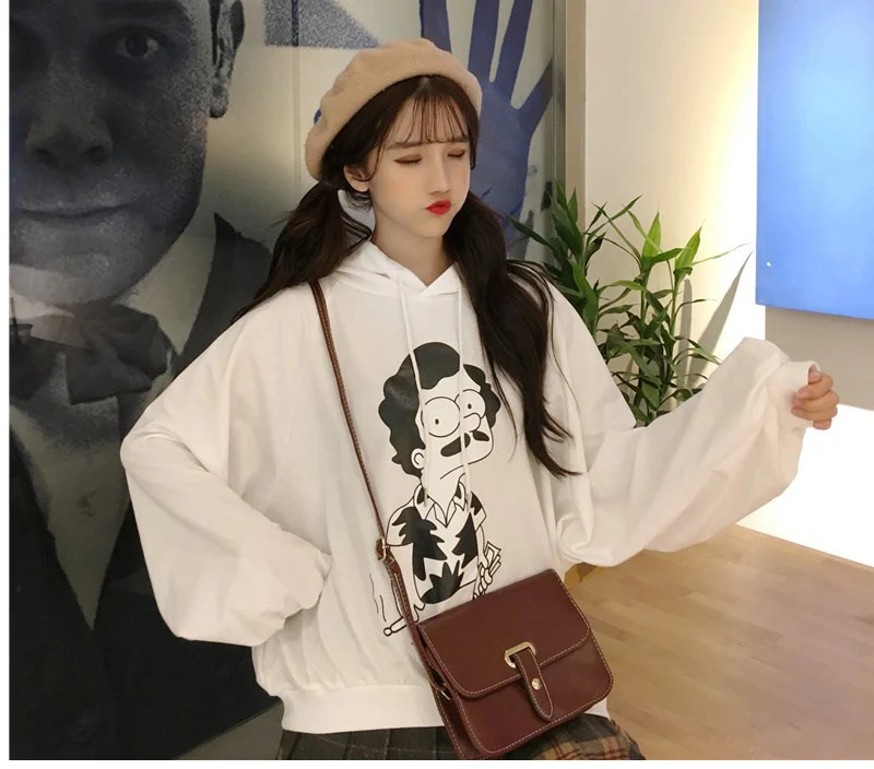 Женские толстовки на осень и зиму в Корейском стиле Ulzzang Harajuku, флисовая толстовка с длинными рукавами, худи для девочек, топы с капюшоном