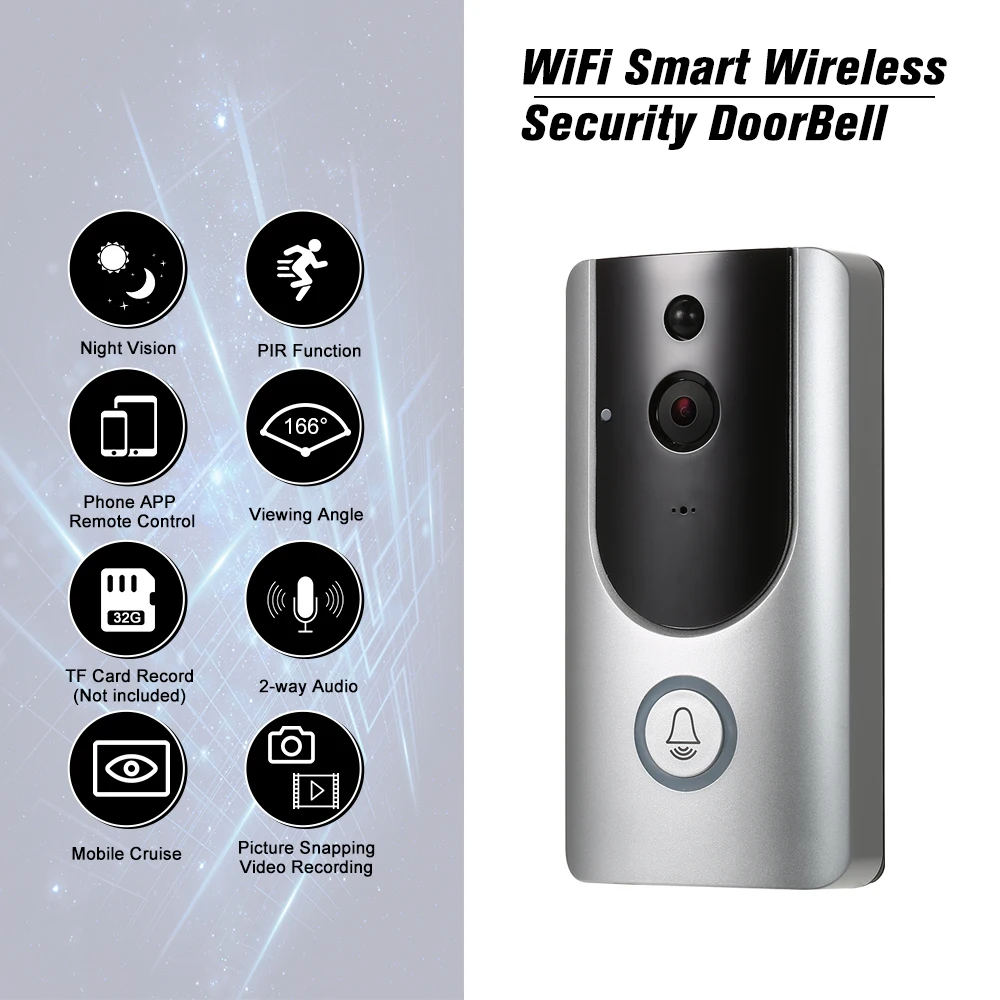 

HD 1080P WiFi Smart Wireless Security Doorbell Smart Visual Intercom Recording Video Door Phone Night Vision for Home/Factory