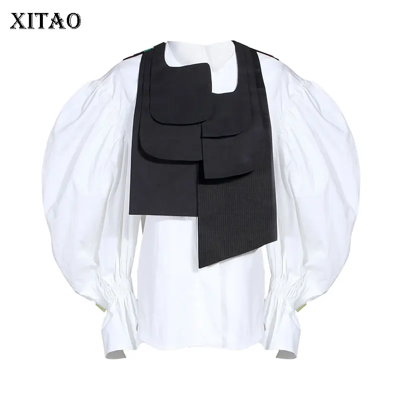XITAO/комплект из 2 предметов, Женская белая рубашка,, топ, одежда, Свободный пуловер с пышными рукавами, новая осенняя одежда GCC1206 - Цвет: white GCC1206