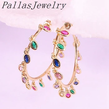 

3Pairs Gold Filled Micro Pave Colorful Multi Cz Earring Rainbow Zirconia Fashion Oval charms big circle earrings