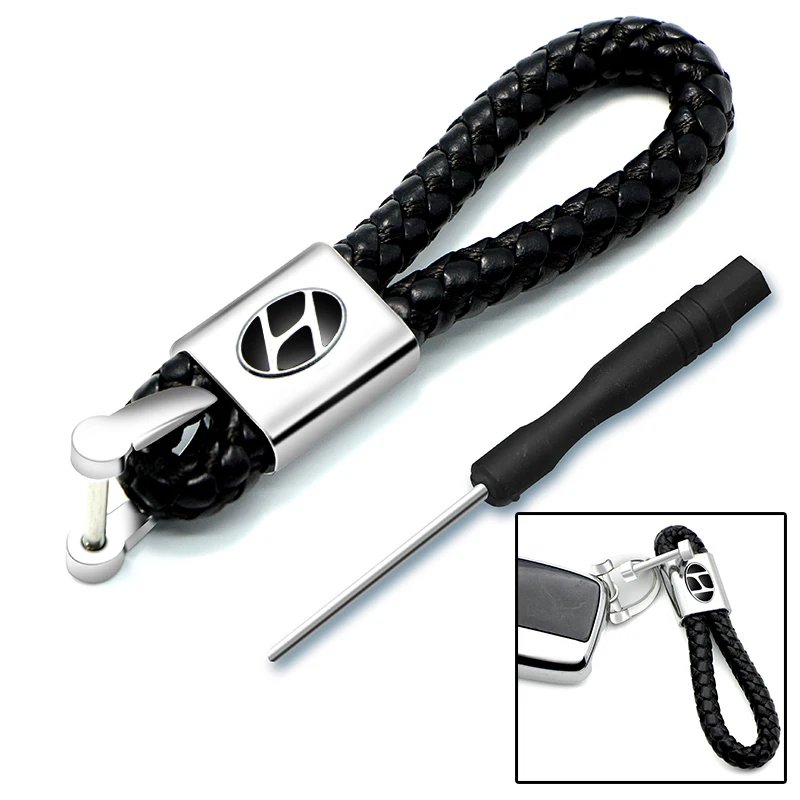 

1pcs Badge 3D Metal+Braided Rope Car Styling Key Chain Key Rings for Hyundais Santa Fe Sonata Solaris Azera Creta I30 Ix25