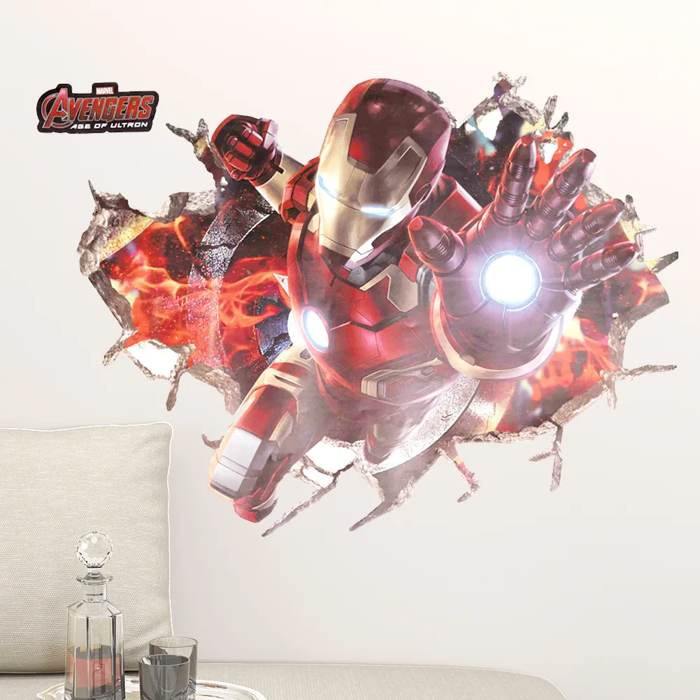 Супер Герои 3D сломанная дыра наклейки на стену для детской комнаты домашний декор Мстители Marvel Плакат Фреска Искусство Обои для мальчиков