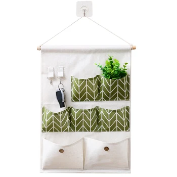 

Closet Space Saving Bathroom Hanger Storage 7 Pocket Wardrobe Hanging Organizer Cotton Linen Bags Over The Door Pouches Kitchen