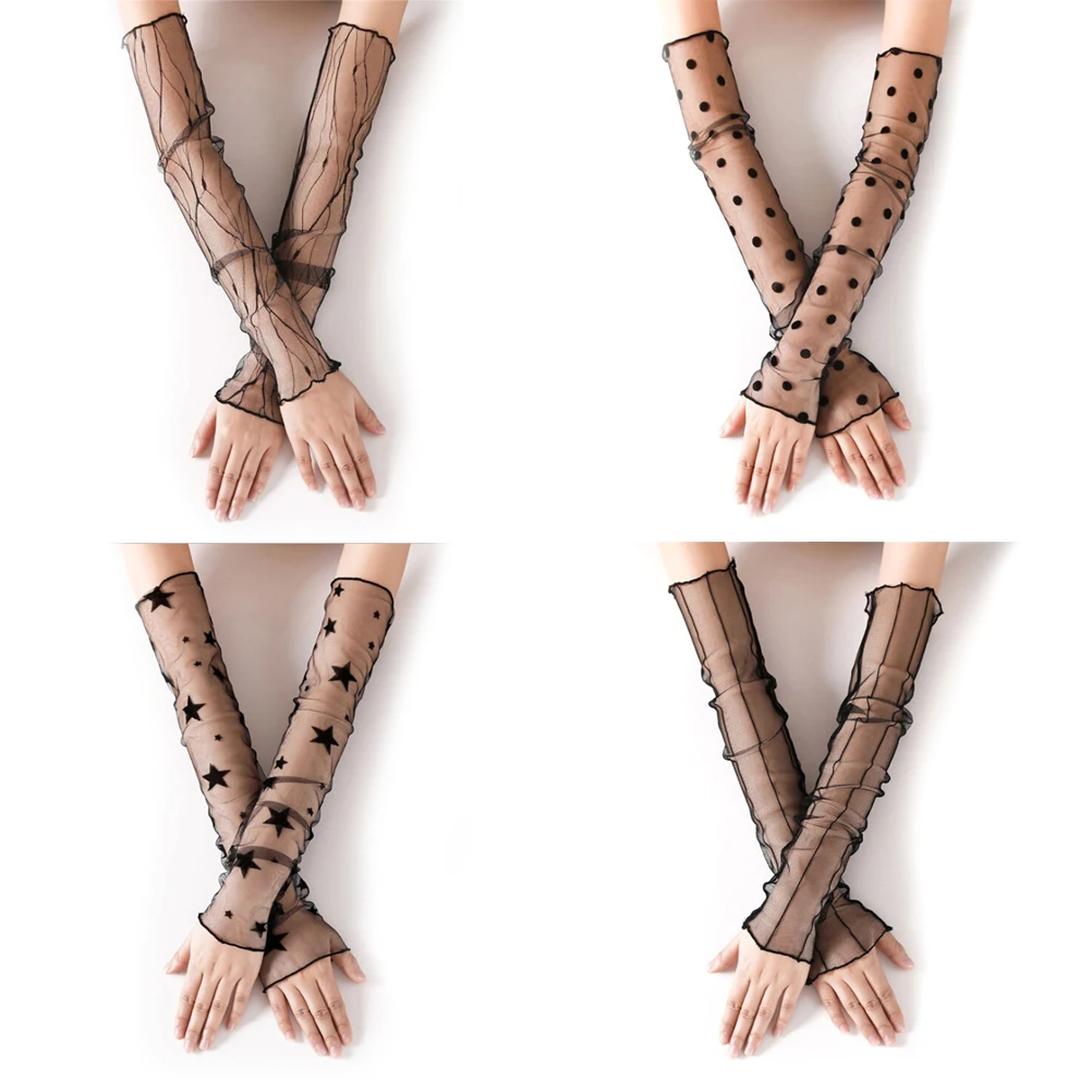 1 Pair New Sexy Women line Lady Lace Flower Fashion Shading Long Fingerless Bridal Glove Wedding Gloves summer Anti-UV Gloves