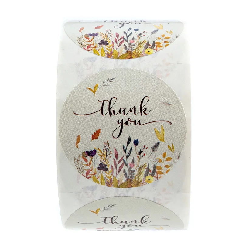 

500 Labels Per Roll Round Autumn Floral Thank You Stickers for seal label Christmas Sticker Decoration Office Stationery Sticker