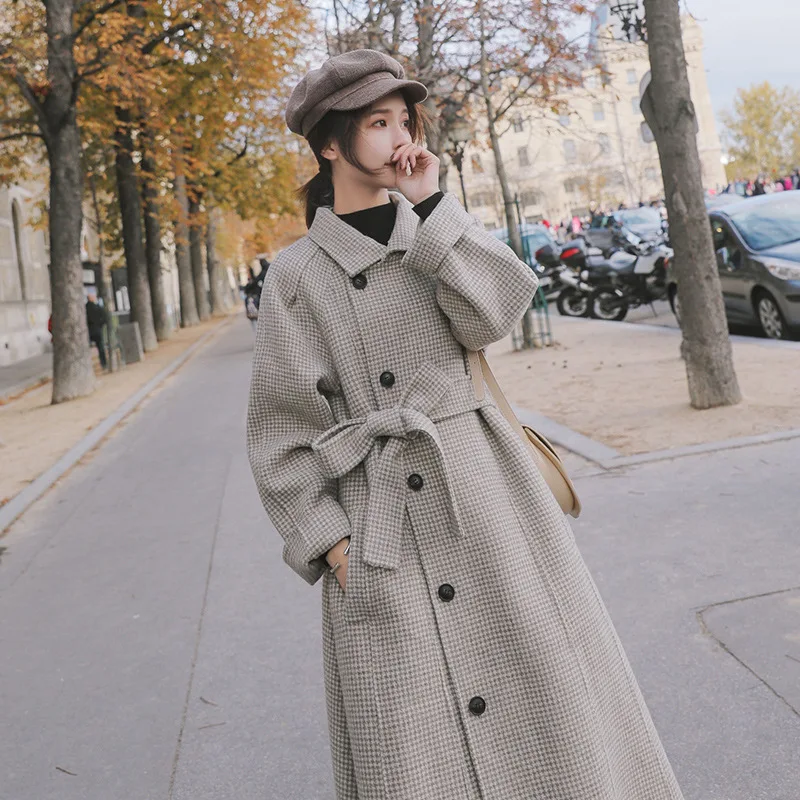 

Retro British Style Thousands of Birds Sub-Woolen Jacket Women's Mid-length 2019 Winter New Style Fashion Woolen Overcoat