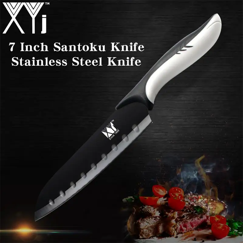 7inch santoku Набор кухонных ножей с подставкой для ножей, приспособление для нарезки повара, точилка для сантоку, кухонные комплекты ножей, лезвие из нержавеющей стали, Подарочные инструменты - Цвет: 7inch santoku