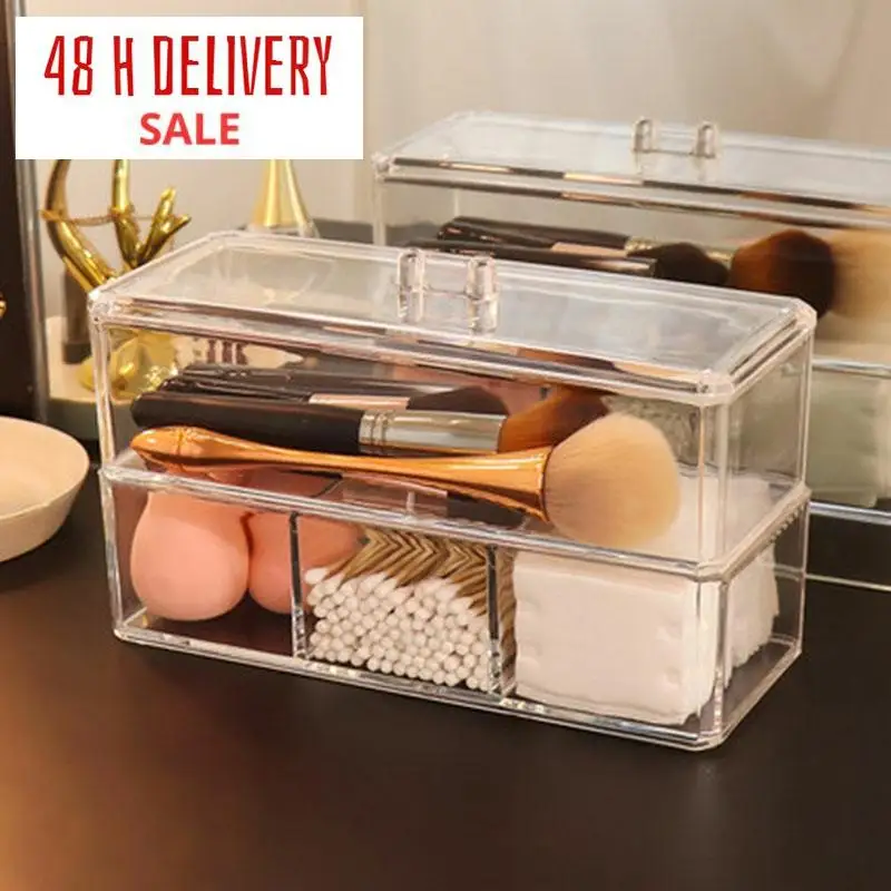 Makeup Organizer Cosmetic Storage Box Plastic Organizador Rangement  Drawer Organizer Makeup Brush Storage Rack Double Layer ► Photo 1/6