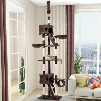 

260cm Extra High Cat Scratcher Kitten Tree Tower for 2-3 Cats Adjustable Scratching Post Pet Climbing Activity Centre Play House