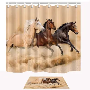 

Horse Shower Curtain Set Black and Brown Horses Running on The Farm Shower Curtain Bathroom Decoration Shower Curtain
